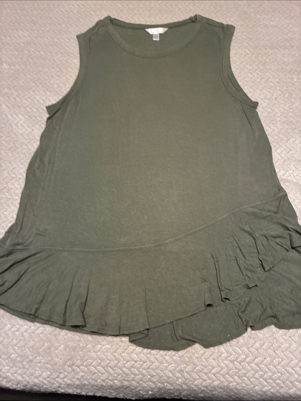 Time and Tru Olive Green Ruffle-Hem Tank Top